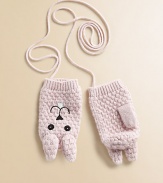 Supremely soft mittens in a wool and cashmere blend, finished with a sweet bunny-inspired pattern they'll love to show off. Loss-prevention stringPolyester/nylon/wool/angora/cashmereHand washImported