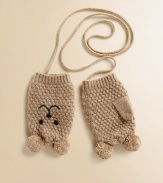 Supremely soft mittens in a wool and cashmere blend, finished with a sweet bear-inspired pattern they'll love to show off. Loss-prevention stringPolyester/nylon/wool/angora/cashmereHand washImported