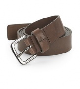 THE LOOKSleek leather designMetal buckle closure with logo details THE MEASUREMENTWidth, 1¼THE MATERIALLeatherORIGINMade in Italy
