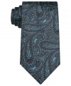 Classic paisley gets amped up with a cool color combo on this sleek skinny tie from Perry Ellis.