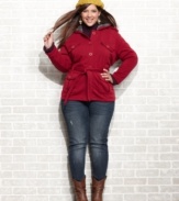 Faux fur lends a luxe touch to Dollhouse's plus size hooded fleece, cinched by a belted waist-- it's a must-get for fall!