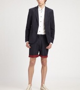 Crisp, casual short style, is sure to be a seasonal favorite, especially when rolled up for a contrasting cuff detail.Flat-front styleSide slash, back welt pockets56% linen/44% cottonInseam, about 9Dry cleanImported