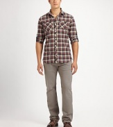 A true hybrid between a best selling 5-pocket denim and classic chino style, rendered in ultra-soft cotton. Hand-sanding and whiskering gives natural highs and lows for a beautiful worn-in look.Zip flyFront slash, back welt pocketsInseam, about 34CottonMachine washMade in USA
