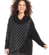 Snag a trend-right look with Style&co.'s striped plus size top, finished by a cowl neckline.