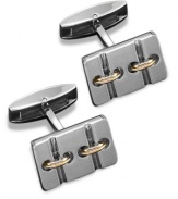 Button up your look. These sophisticated screw-accented cuff links make any look stand out. Crafted in stainless steel with 14k gold accents. Approximate length: 19 mm. Approximate width: 13 mm.