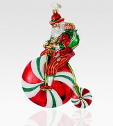 Handcrafted from vibrant European glass, Santa shakes things up by riding a glittery, candy-coated unicycle. Hand-blownHand-painted7 tallMade in Poland