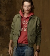 Paying homage to the globetrotting aviator, this tried-and-true herringbone flight jacket boasts all the essentials, including rugged, weathered flight patches for an authentic vintage-inspired appeal.