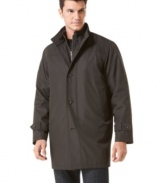Tough enough for techie defense against Old Man winter and sophisticated enough for your morning commute, this slick DKNY raincoat is a go-to look any day of the week.