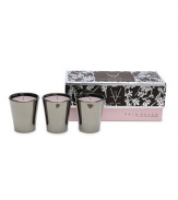Originally created to inspire and soothe the soul, this sensual scent combines night blooming jasmine, frangipani, orange blossom and ylang ylang. Derived from all-natural beeswax and skillfully blended with unique botanical waxes and the rarest and most seductive fine fragrance oils from around the world. Set of three votives presented in nickel-finished glass. 1.5 oz each. Each have 8-hr. burn time. 