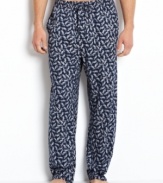 The anchor to any at-home wardrobe: Sleep pants from Nautica in comfy cotton jersey covered with a nautical-themed novelty print.