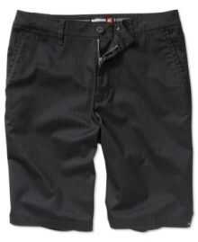 Boardroom meets board short: Walking shorts from Quiksilver in a comfort chino that's been screen-printed with pinstripes. Boardroom meets board short: Walking shorts from Quiksilver in a comfort chino that's been screen-printed with pinstripes.