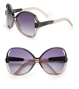 Glam, butterfly-shaped acetate frames adorned with BB logo detail on temple. Available in powder chocolate brown with brown gradient lens or powder black with gray gradient lens.100% UV protection Made in Italy 