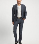 A staple of any man's closet, updated with textured pinstripes and a tailored fit in a sumptuous wool blend.ButtonfrontWaist welt pocketsPartially linedAbout 28 from shoulder to hem97% wool/3% polyesterDry cleanImported