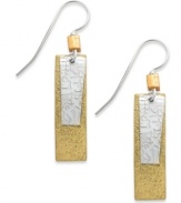 Resplendent rectangles. Jody Coyote's drop earrings are set in sterling silver with layered bronze and silver-plated rectangle pieces coming together. Gold-tone glass beads add a stylish touch. Approximate drop: 1-3/4 inches.