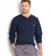 By Nautica is this comfortable henley made from 100% cotton for breathability and coziness.