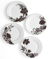 Like a well-manicured flower bed, the Cocoa Blossom dinnerware and dishes collection from Mikasa brings just the right amounts of whimsy and sophistication to the table. Rich hues of chocolate and cinnamon color the lush blooms beautifully set against elegant white porcelain. Shown clockwise from top: Lily (top), Peony (right), Iris (bottom), Rose (left).