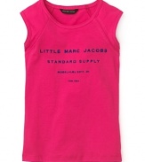 A sporty, versatile sleeveless tee from Little Marc Jacobs pairs well with shorts, skirts or jeans and features contrast branding on the front.