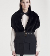Military-inspired details dress up this fur-trimmed, open-backed style.Cap sleevesSelf buckle beltFlap patch pocketsFully lined50% dyed rabbit fur/50% woolDry cleanMade in Italy of imported fabricFur origin: ChinaModel shown is 5'11 (180cm) wearing US size 4. 