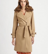 Made from a brilliant blend of cashmere and virgin wool, a trenchcoat-inspired design with a faux-fur trimmed collar. Notched collarBelt-tab sleevesSelf-tie beltWelt pocketsRainflapBack ventFully linedAbout 38 from shoulder to hemVirgin wool/cashmereDry cleanImported Model shown is 5'11 (180cm) wearing US size 4. 