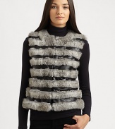 Stripe it luxuriously with bands of fluffy dyed rabbit fur on a leather-look vest, making a striking impact.Round necklineHook-and-eye front closureFully linedAbout 22 from shoulder to hemBody: Dyed rabbit furTrim: LeatherDry clean by fur specialistImportedFur origin: ChinaSIZE & FITModel shown is 5'10 (177cm) wearing US size Small. 