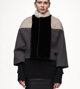 Sculptural and sleek, this panel-constructed design is rendered in plush mink fur, wool, and supple leather.Stand fur collarFront and back fur panelsLeather shouldersThree-quarter sleevesConcealed front closureFully linedWool/leather/mink furDry cleanMade in Italy of imported fabricFur origin: DenmarkModel shown is 5'11 (180cm) wearing US size Small. 