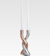 Curved columns of metal alloy, one with a glowing copperplate finish, twist gracefully around one another in this refined design.Metal alloy and copperplateHandmadeSigned by designer Karim Rashid9HHand washImported