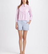 This impeccably tailored flat-front style has a classic, casual appeal.Self waistband with belt loopsZip fly with hook-and-tab closureSide slash pocketsCuffed legsBack flap pocketsInseam, about 4CottonDry cleanMade in USA of imported fabricModel shown is 5'10 (177cm) wearing US size 4. 