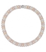 A contemporary take on a classic. This sterling silver two-row necklace features peach and pink button cultured freshwater pearls (6-1/2-7 mm) to stunning effect. Approximate length: 18 inches.