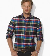 Putting a preppy twist on a conventionally rugged look, this relaxed-fitting plaid shirt is rendered in soft cotton with Ralph Lauren's embroidered pony adorning the chest.
