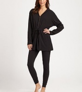 EXCLUSIVELY AT SAKS. Ultra-soft, luxurious fabric with a simple drawstring tie at the waist for a lady-like design. Front zip closureHoodDrawstring tie at waistLong sleevesAbout 29 from shoulder to hem94% cotton/6% spandexMachine washImported