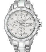 Flaunt some subtle shimmer with the diamond accents on this elegant Sportura watch from Seiko.