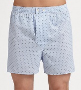 Delicate polka-dot pattern accents this classic gentleman's boxershort of ultra-soft cotton with an adjustable waist for added comfort.Two-button elastic waistbandInseam, about 3½CottonMachine washImported