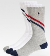 Ribbed classics with contrast toe and heel detail, signature logo embroidery, updated with stripe detail.3-PackLogo-embroideryMid-calf height78% cotton/20% polyester/2% spandexMachine washImported