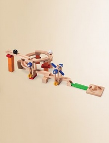 Made entirely from recycled materials, this 44 piece set comes with 3 wooden balls to roll around the tracks. Tracks and blocks can be adjusted straight, curved, sloped and can move right or left. Special accessory included to construct a windmill About 8W X 15¾H X 7¾D About 4lbs. Imported Recommended for ages 4 and up