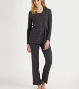 Versatility and contemporary styling combine in this sleek, extra soft jacket. V necklineButton frontWrap tie at waistLong sleevesAbout 29 from shoulder to hem63% viscose/23% polyamide/14% angoraMachine washImported of Austrian fabric