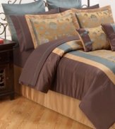 On the vine. Pretty flowers and vines trail along this expansive Marlena comforter set, embellished with pleated details for a truly elegant presentation. Comes complete with all the elements you need for a new look.