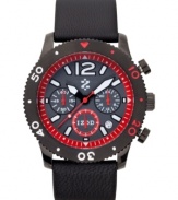 Black and red create a bold look on this precise chronograph watch from Izod.