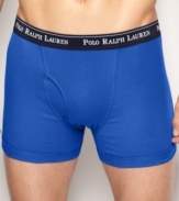 Traditional styled 3 pack boxer brief by Polo Ralph Lauren comes in 3 assorted colors and made from 100% cotton for breathability and for all day comfort.