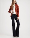On-trend menswear style jacket with exquisite tailoring for a perfect figure-flattering fit. Shawl collarLong sleevesFront patch pocketsSingle button closurePrincess seamsFully linedAbout 24 from shoulder to hemLamb leatherDry cleanImported of Italian fabricsModel shown is 5'9½ (176cm) wearing US size 4.