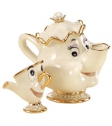 Mrs. Potts and Chip are brewing up some fun in this collectible duo, crafted of beautiful ivory porcelain. Featuring gold accents and all the personality of Disney's Beauty and the Beast.