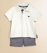 A cool, classic look for your baby in an instant, with a pique polo atop woven plaid shorts. Polo:Ribbed polo collarButton placketShort sleeves with ribbed cuffsEmbroidered logo on chestEven split hem Shorts:Elasticized waist with belt loopsSide slash pocketsBack patch pockets, one with logoLogo patch at back waist96% cotton/4% elastaneMachine washImported Please note: Number of buttons may vary depending on size ordered. 