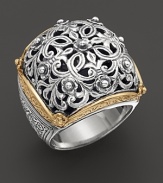 Bold flourished of 18K yellow gold enrich this ornate sterling silver ring from Konstantino.