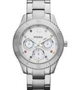 Pops of rainbow color catch the eye on this classically styled Stella collection watch, by Fossil.