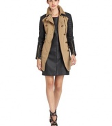 THE LOOKShirt collarAsymmetric zip with button closureRibbed faux leather long sleeves with zip cuffsBelted waistTHE FITAbout 32 from shoulder to hemTHE MATERIALBody: cottonContrast: polyurethane/viscoseCARE & ORIGINDry cleanImportedModel shown is 5'9 (175cm) wearing US size Small. 