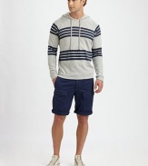 Strategic stripes add snap to this soft, slub-knit cotton sweatshirt, destined to become your favorite weekend topper.Drawstring hoodPullover stylingRaglan sleevesBanded cuffs and hemCottonMachine washImported