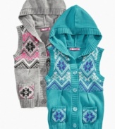 Layer her up in stylish prints with a fashionably comfortable fairisle sweater vest from Energie.