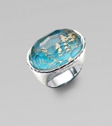 From the Wonderland Collection. A vivid turquoise oval with crushed bronze veining and an over layer of faceted clear quartz sits in a band of hammered sterling silver.Bronze turquoise and clear quartz Sterling silver Width, about 1¼ Imported
