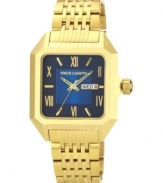 The square design of this golden watch from Vince Camuto adds a distinguished touch.