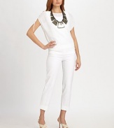 A delightful knit featuring a feminine drawstring shoulder detail and a great fit. BoatneckShort sleevesDrawstring detail at shouldersLinenHand washImported of Italian fabric