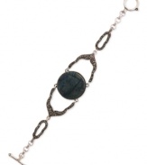 Fashion, front and center. Lucky Brand's flex bracelet is crafted from silver-tone mixed metal with glass accents and a semi-precious azurite stone in the middle for a bold touch. Approximate length: 7-5/8 inches.